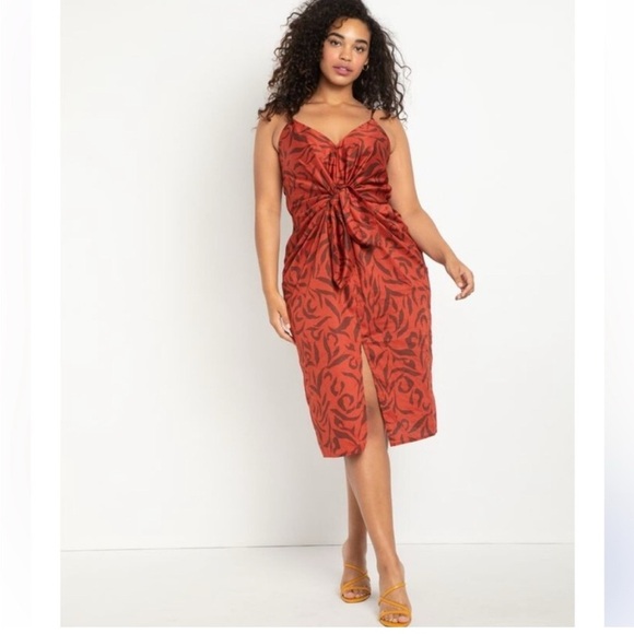 Eloquii Tie Front animal Printed Midi Dress, women's plus size 18 Resort Wear - Picture 1 of 9